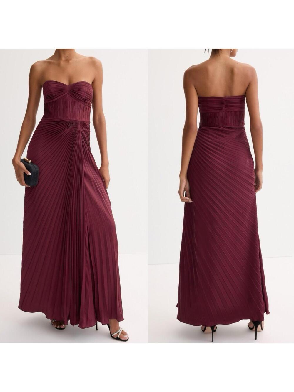 $658 AMUR Joyceann Strapless Sweetheart Pleated Gown - Size 6